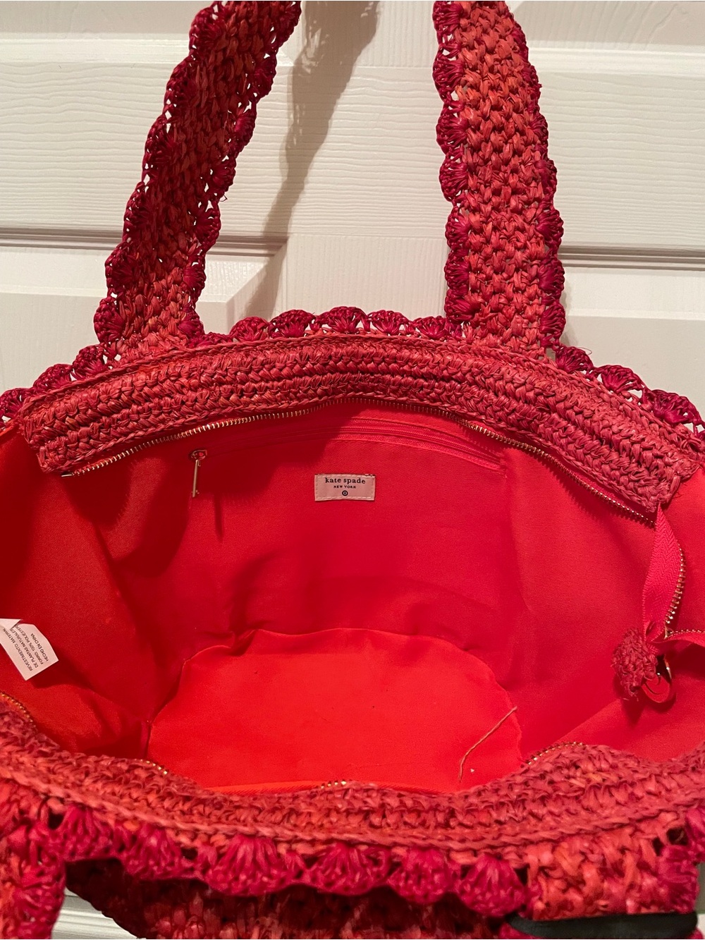 kate spade Red Woven Raffia Tote with Bow Detail - Picture 3 of 9